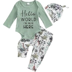 Baby Girl Boy Going Home Outfits Hi Im New Here Newborn Outfit Long Sleeve Romper Pant Hat 3Pcs Fall Clothes Set