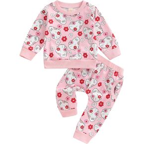 Baby Girl Halloween Outfit Toddler Fall Winter Clothes Spooky Long Sleeve Floral Sweatshirt Pants Set Infant