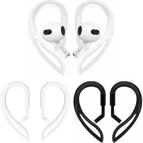 3 Pairs Ear Hooks Compatible with AirPods Pro 2nd AirPods Pro AirPods 3rd 2 1(Transparent & Black & White)