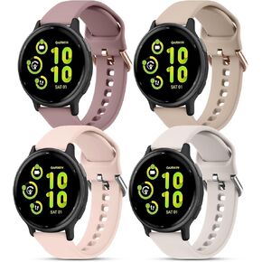 4 Pack Bands Compatible with Garmin Venu 2 Plus / Venu Sq / Venu / Vivoactive 5 / Vivoactive 3 Watch Band Women Men, Soft Silicone Sport Replacement Strap for Garmin Vivomove Sport, Vivoactive 3 Music, Forerunner 645 / 245 Music Smart Watch