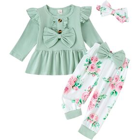 Baby Girl Clothes Infant Toddler Outfits Ruffle Top + Floral Pants + Bow Headband Set Baby Girls' Clothing