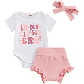 Gueuusu Newborn Baby Girl Summer Outfits In My Lil Sis Era Short Sleeve Romper and Bloomer Shorts Set Sister Matching Clothes
