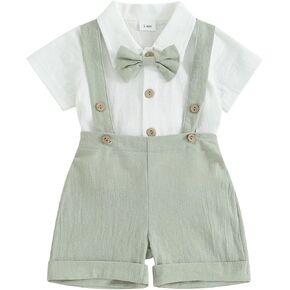 Infant Baby Boy Gentleman Outfit Summer Romper Onesie Suspender Shorts Overalls Newborn Dress Clothes