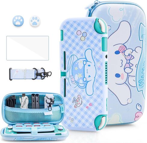 HYPERCASE Cute Switch Lite Carrying Case Set of Cartoon Dog, Bule Portable Switch Lite Travel Pouch Accessories Bag with Soft Protective Cover Skin, Screen Protector, Shoulder Strap and 2 Thumb Caps in Kuwait