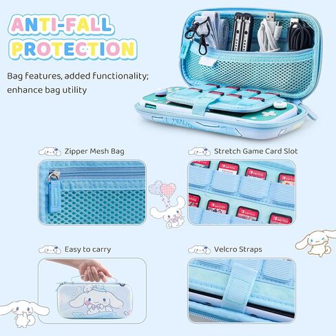 HYPERCASE Cute Switch Lite Carrying Case Set of Cartoon Dog, Bule Portable Switch Lite Travel Pouch Accessories Bag with Soft Protective Cover Skin, Screen Protector, Shoulder Strap and 2 Thumb Caps in Kuwait