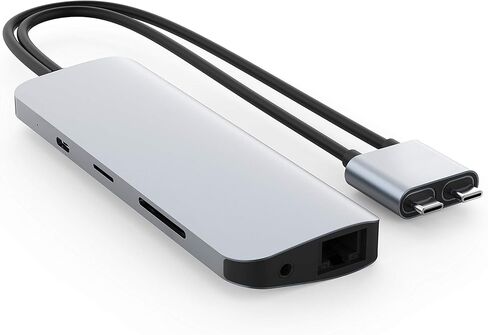 محطة إرساء HyperDrive 10 في 2 USB C، HDMI مزدوج 4K@60 هرتز، توصيل طاقة USBC 60 وات، جيجابت إيثرنت، محول محور USB-C لجهاز MacBook Pro مع M1 Pro/Max 2021، MacBook Pro، MacBook Air، فضي in Kuwait