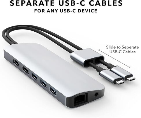 محطة إرساء HyperDrive 10 في 2 USB C، HDMI مزدوج 4K@60 هرتز، توصيل طاقة USBC 60 وات، جيجابت إيثرنت، محول محور USB-C لجهاز MacBook Pro مع M1 Pro/Max 2021، MacBook Pro، MacBook Air، فضي in Kuwait