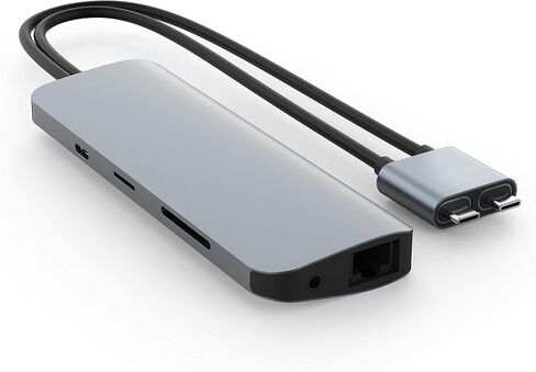 محطة إرساء HyperDrive 10 في 2 USB C، HDMI مزدوج 4K@60 هرتز، توصيل طاقة USBC 60 وات، جيجابت إيثرنت، محول محور USB-C لجهاز MacBook Pro مع M1 Pro/Max 2021، MacBook Pro، MacBook Air، فضي in Kuwait