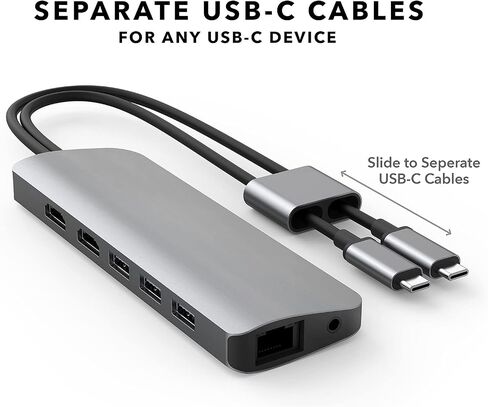 محطة إرساء HyperDrive 10 في 2 USB C، HDMI مزدوج 4K@60 هرتز، توصيل طاقة USBC 60 وات، جيجابت إيثرنت، محول محور USB-C لجهاز MacBook Pro مع M1 Pro/Max 2021، MacBook Pro، MacBook Air، فضي in Kuwait