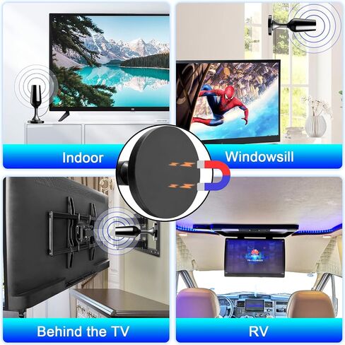 Indoor HD digital TV antenna, Smart TV antenna Long range reception 4K fire Stick max Free for all 4K 1080P HDTVs, support for local channels All TVS with long coaxial cable (blue trim bar) in Saudi Arabia