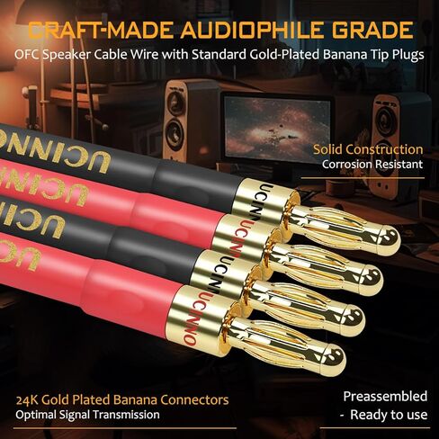كابل مكبر صوت UCINNOVATE مع مقابس الموز، 2 حزمة سلك مكبر صوت 9.8 قدم/3 متر 14 قياس مع مقابس موز مطلية بالذهب، كابل سلك مكبر صوت OFC للمسرح المنزلي لأجهزة Hi-Fi والصوت المنزلي، أمبير، مكبرات صوت عتيقة in Kuwait