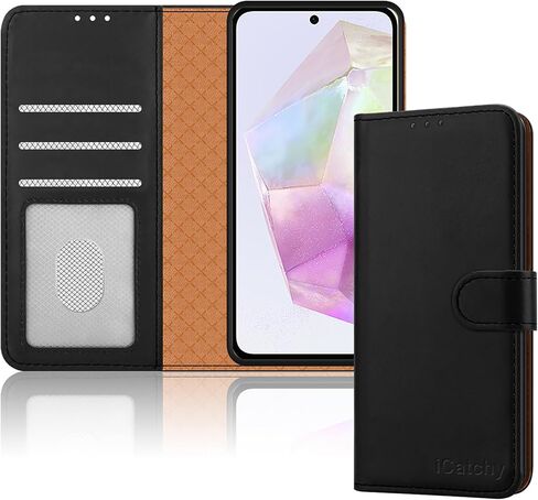 for Samsung Galaxy A35 Case Leather Wallet Book Flip Stand View Magnetic Protect RFID Blocking Shockproof Cover Compatible with Samsung A35 5G Phone (Black) in Saudi Arabia