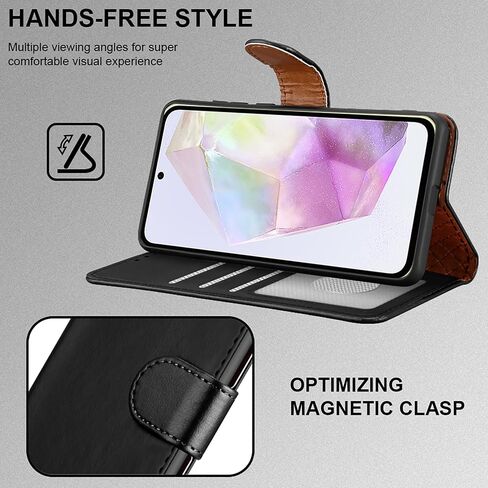 for Samsung Galaxy A35 Case Leather Wallet Book Flip Stand View Magnetic Protect RFID Blocking Shockproof Cover Compatible with Samsung A35 5G Phone (Black) in Saudi Arabia