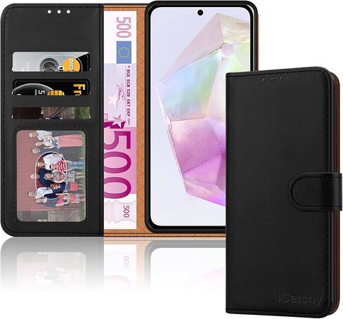 for Samsung Galaxy A35 Case Leather Wallet Book Flip Stand View Magnetic Protect RFID Blocking Shockproof Cover Compatible with Samsung A35 5G Phone (Black) in Saudi Arabia