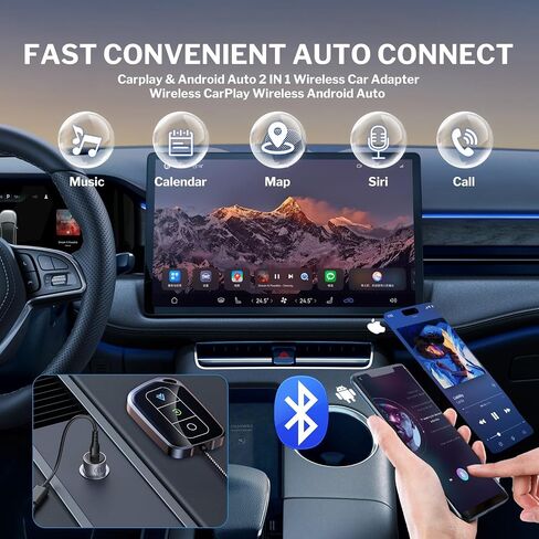 محول CarPlay اللاسلكي ومحول Android Auto اللاسلكي 2 في 1، دونجل تحكم لاسلكي في السيارة لأجهزة Apple/Android، مناسب لهاتف iPhone 6+ /iOS 10+ وAndroid 12+ in Saudi Arabia