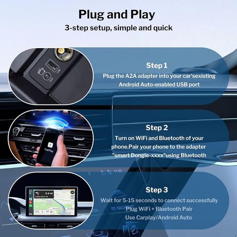 محول CarPlay اللاسلكي ومحول Android Auto اللاسلكي 2 في 1، دونجل تحكم لاسلكي في السيارة لأجهزة Apple/Android، مناسب لهاتف iPhone 6+ /iOS 10+ وAndroid 12+ in Saudi Arabia