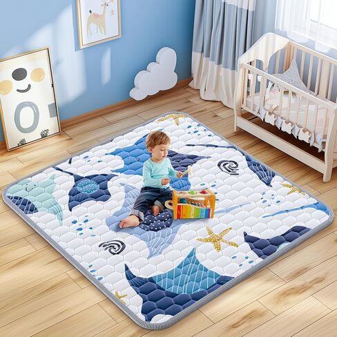 Baby Play Mat 47x47inch - Thick & Soft Baby Cushioned for Playpen - Crawling Mats for Babies Toddlers & Infant with Non-Slip Silicon Dot - Foldable Machine Washable Playmats for Floor in Kuwait