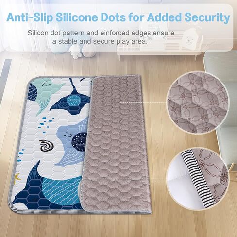 Baby Play Mat 47x47inch - Thick & Soft Baby Cushioned for Playpen - Crawling Mats for Babies Toddlers & Infant with Non-Slip Silicon Dot - Foldable Machine Washable Playmats for Floor in Kuwait