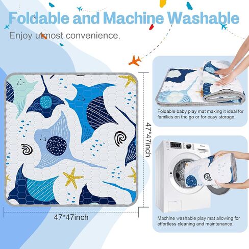 Baby Play Mat 47x47inch - Thick & Soft Baby Cushioned for Playpen - Crawling Mats for Babies Toddlers & Infant with Non-Slip Silicon Dot - Foldable Machine Washable Playmats for Floor in Kuwait