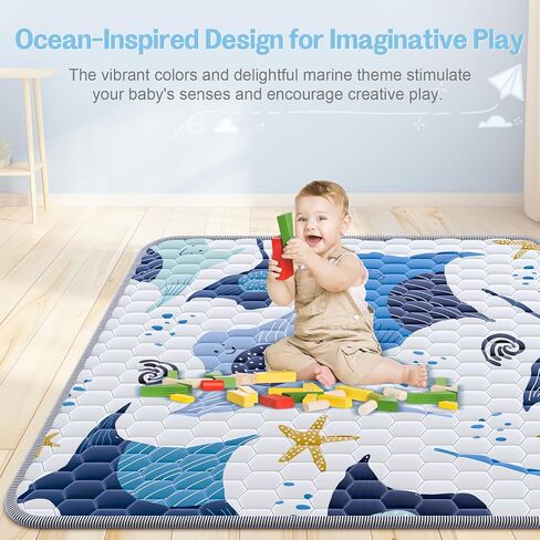 Baby Play Mat 47x47inch - Thick & Soft Baby Cushioned for Playpen - Crawling Mats for Babies Toddlers & Infant with Non-Slip Silicon Dot - Foldable Machine Washable Playmats for Floor in Kuwait