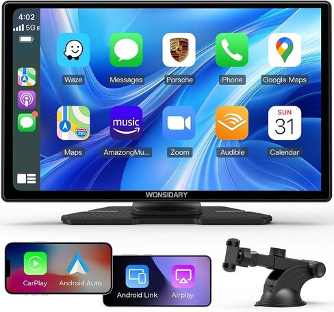 9" Portable Wireless CarPlay Screen for Car,Carplay Compatible with Apple Carplay & Android Auto with Phone Mirroring,Auto Brightness Adjustment/GPS Navigation/Voice Control/Bluetooth Car Stereo in Saudi Arabia