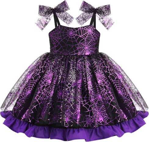 IDOPIP Baby Girls Halloween Tutu Dress Shiny Spider Bat Princess Birthday Party Dresses Ruffle Tulle Bowknot Dress up Costume in Saudi Arabia