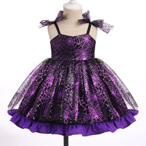 IDOPIP Baby Girls Halloween Tutu Dress Shiny Spider Bat Princess Birthday Party Dresses Ruffle Tulle Bowknot Dress up Costume in Saudi Arabia