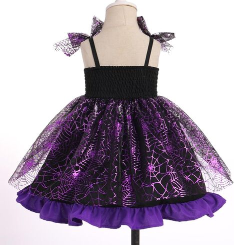 IDOPIP Baby Girls Halloween Tutu Dress Shiny Spider Bat Princess Birthday Party Dresses Ruffle Tulle Bowknot Dress up Costume in Saudi Arabia
