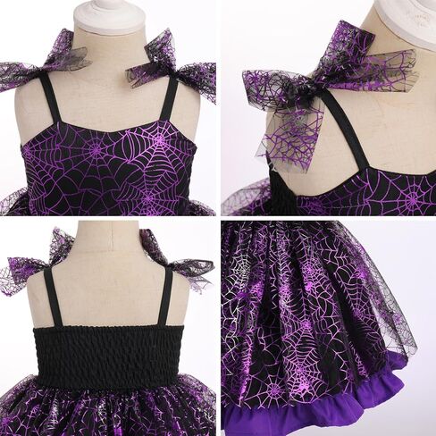 IDOPIP Baby Girls Halloween Tutu Dress Shiny Spider Bat Princess Birthday Party Dresses Ruffle Tulle Bowknot Dress up Costume in Saudi Arabia