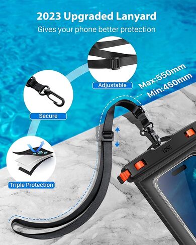 حافظة هاتف مقاومة للماء من YOSH 2024، وظيفة صفارة الطوارئ، حقيبة هاتف تحت الماء IPX8 للسباحة وحبل قابل للتعديل لهاتف iPhone 15 14 13 12 11 Pro Max Samsung S23 S22 حتى 6.8 بوصة، عبوتان باللون الأسود in Kuwait