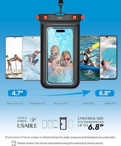 حافظة هاتف مقاومة للماء من YOSH 2024، وظيفة صفارة الطوارئ، حقيبة هاتف تحت الماء IPX8 للسباحة وحبل قابل للتعديل لهاتف iPhone 15 14 13 12 11 Pro Max Samsung S23 S22 حتى 6.8 بوصة، عبوتان باللون الأسود in Kuwait