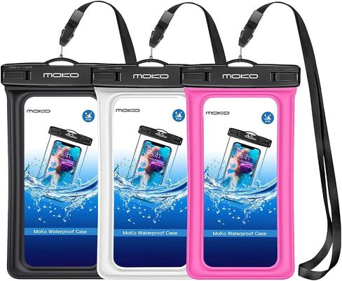 MoKo Floating Waterproof Phone Pouch [3 Pack], Floatable Phone Case Dry Bag with Lanyard Armband Compatible with iPhone 14 13 12 11 Pro Max X/Xr/Xs Max,8, Samsung S21/S10/S9, Magenta+Blue+Green in Saudi Arabia