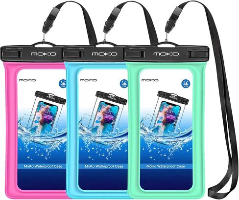 MoKo Floating Waterproof Phone Pouch [3 Pack], Floatable Phone Case Dry Bag with Lanyard Armband Compatible with iPhone 14 13 12 11 Pro Max X/Xr/Xs Max,8, Samsung S21/S10/S9, Magenta+Blue+Green in Saudi Arabia