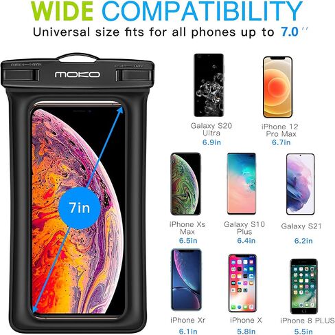MoKo Floating Waterproof Phone Pouch [3 Pack], Floatable Phone Case Dry Bag with Lanyard Armband Compatible with iPhone 14 13 12 11 Pro Max X/Xr/Xs Max,8, Samsung S21/S10/S9, Magenta+Blue+Green in Saudi Arabia