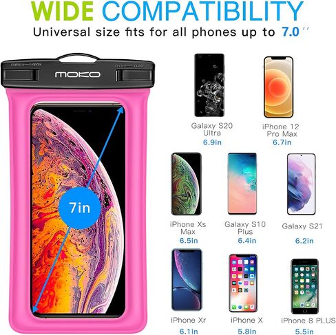 MoKo Floating Waterproof Phone Pouch [3 Pack], Floatable Phone Case Dry Bag with Lanyard Armband Compatible with iPhone 14 13 12 11 Pro Max X/Xr/Xs Max,8, Samsung S21/S10/S9, Magenta+Blue+Green in Saudi Arabia