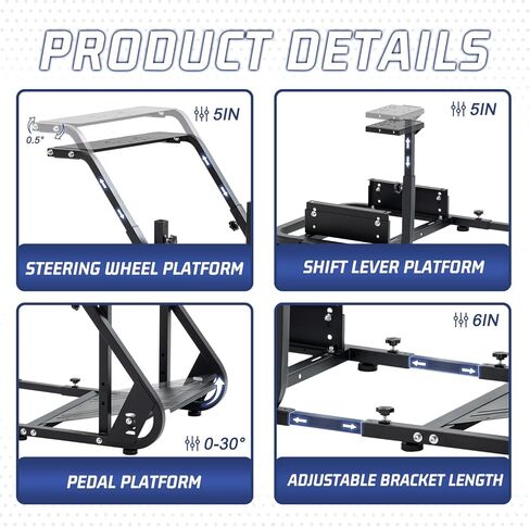 Gazzyt Racing Simulator Cockpit Square Tube قابل للتعديل للقيادة مناسب لـ Logitech/Thrustmaster/Fanatec G25، G27، G29، G920، G923 & T128X، T248، T300، T458 بدون حامل شاشة ناقل دواسة العجلة، تلفزيون in Kuwait