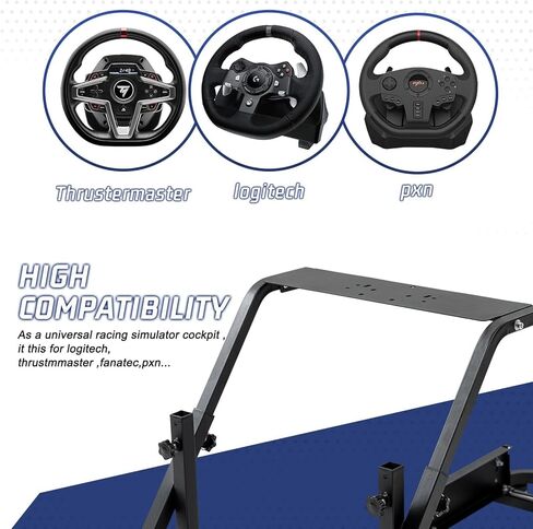 Gazzyt Racing Simulator Cockpit Square Tube قابل للتعديل للقيادة مناسب لـ Logitech/Thrustmaster/Fanatec G25، G27، G29، G920، G923 & T128X، T248، T300، T458 بدون حامل شاشة ناقل دواسة العجلة، تلفزيون in Kuwait