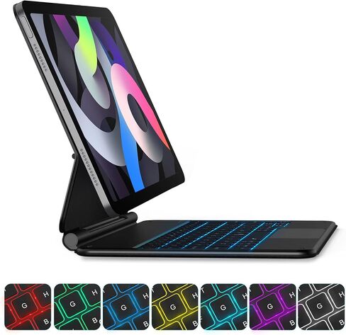 حافظة لوحة مفاتيح KINGTIME لجهاز iPad 11 بوصة، حافظة iPad مع اختصارات، لوحة تتبع متعددة اللمس، إضاءة خلفية 7 ألوان، اتصال بلوتوث 5.2، بطارية 800 مللي أمبير في الساعة in Saudi Arabia