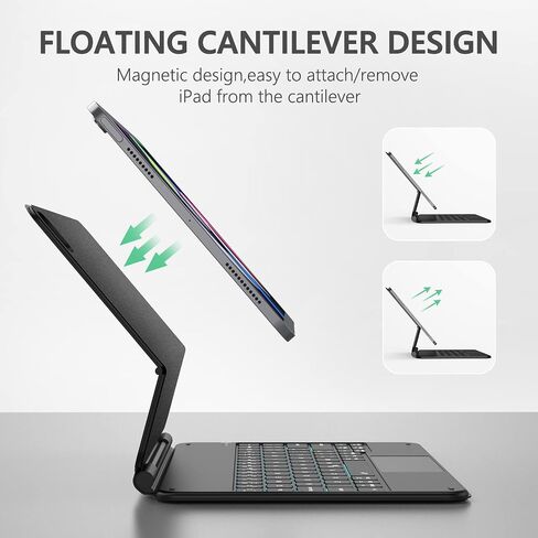 حافظة لوحة مفاتيح KINGTIME لجهاز iPad 11 بوصة، حافظة iPad مع اختصارات، لوحة تتبع متعددة اللمس، إضاءة خلفية 7 ألوان، اتصال بلوتوث 5.2، بطارية 800 مللي أمبير في الساعة in Saudi Arabia