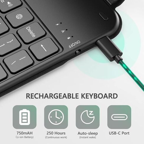 حافظة لوحة مفاتيح KINGTIME لجهاز iPad 11 بوصة، حافظة iPad مع اختصارات، لوحة تتبع متعددة اللمس، إضاءة خلفية 7 ألوان، اتصال بلوتوث 5.2، بطارية 800 مللي أمبير في الساعة in Saudi Arabia