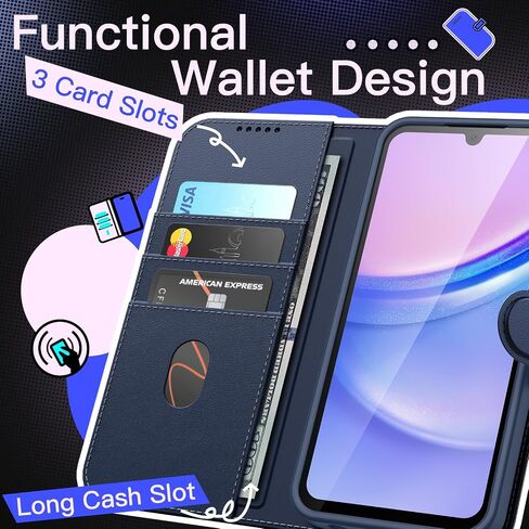 JETech Wallet Case for Samsung Galaxy A15 5G / 4G 6.5-Inch, Shockproof PU Leather Magnetic Flip Cover with Card Holder, Stand Feature and Full Camera Protection (Black) in Saudi Arabia