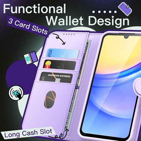 JETech Wallet Case for Samsung Galaxy A15 5G / 4G 6.5-Inch, Shockproof PU Leather Magnetic Flip Cover with Card Holder, Stand Feature and Full Camera Protection (Black) in Saudi Arabia
