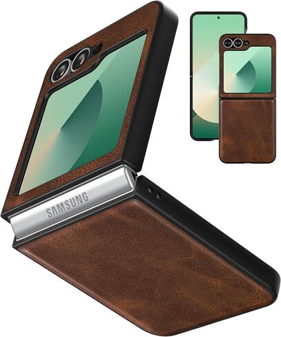Feitenn Case for Galaxy Z Flip 6 2024,Premium Hard PU Leather Back Cover, Ultra Slim and Lightweight Protective Phone Case for Samsung Galaxy Z Flip 6 5G (Black, Z Flip 6) in Saudi Arabia