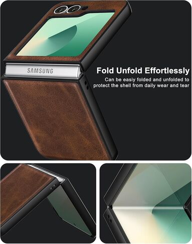 Feitenn Case for Galaxy Z Flip 6 2024,Premium Hard PU Leather Back Cover, Ultra Slim and Lightweight Protective Phone Case for Samsung Galaxy Z Flip 6 5G (Black, Z Flip 6) in Saudi Arabia