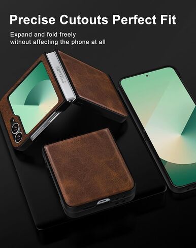 Feitenn Case for Galaxy Z Flip 6 2024,Premium Hard PU Leather Back Cover, Ultra Slim and Lightweight Protective Phone Case for Samsung Galaxy Z Flip 6 5G (Black, Z Flip 6) in Saudi Arabia