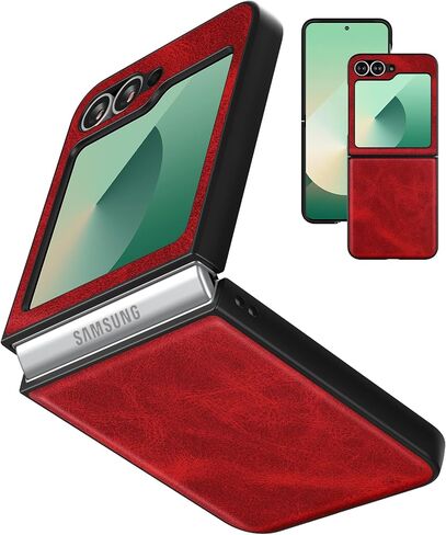 Feitenn Case for Galaxy Z Flip 6 2024,Premium Hard PU Leather Back Cover, Ultra Slim and Lightweight Protective Phone Case for Samsung Galaxy Z Flip 6 5G (Black, Z Flip 6) in Kuwait