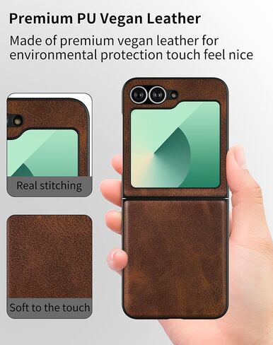 Feitenn Case for Galaxy Z Flip 6 2024,Premium Hard PU Leather Back Cover, Ultra Slim and Lightweight Protective Phone Case for Samsung Galaxy Z Flip 6 5G (Black, Z Flip 6) in Saudi Arabia