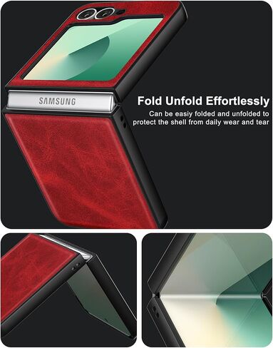 Feitenn Case for Galaxy Z Flip 6 2024,Premium Hard PU Leather Back Cover, Ultra Slim and Lightweight Protective Phone Case for Samsung Galaxy Z Flip 6 5G (Black, Z Flip 6) in Kuwait