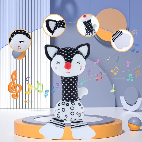 Soft Baby Rattles 0-6 Months Newborn Toys,Black and White High Contrast Baby Toys Rattle for Infants 0-3 6-12 Months Babies Montessori Brain Development Teether Chew Toy Plush（Eleplants） in Saudi Arabia