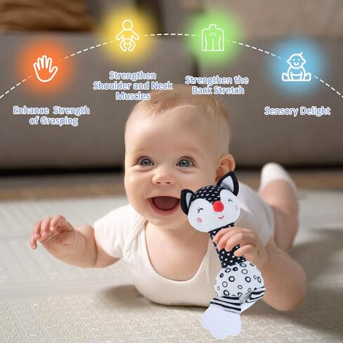 Soft Baby Rattles 0-6 Months Newborn Toys,Black and White High Contrast Baby Toys Rattle for Infants 0-3 6-12 Months Babies Montessori Brain Development Teether Chew Toy Plush（Eleplants） in Saudi Arabia
